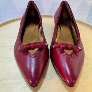 Vintage Pointy Toe Kitten Heel Burgundy Leather Delma Shoes Size 6.5